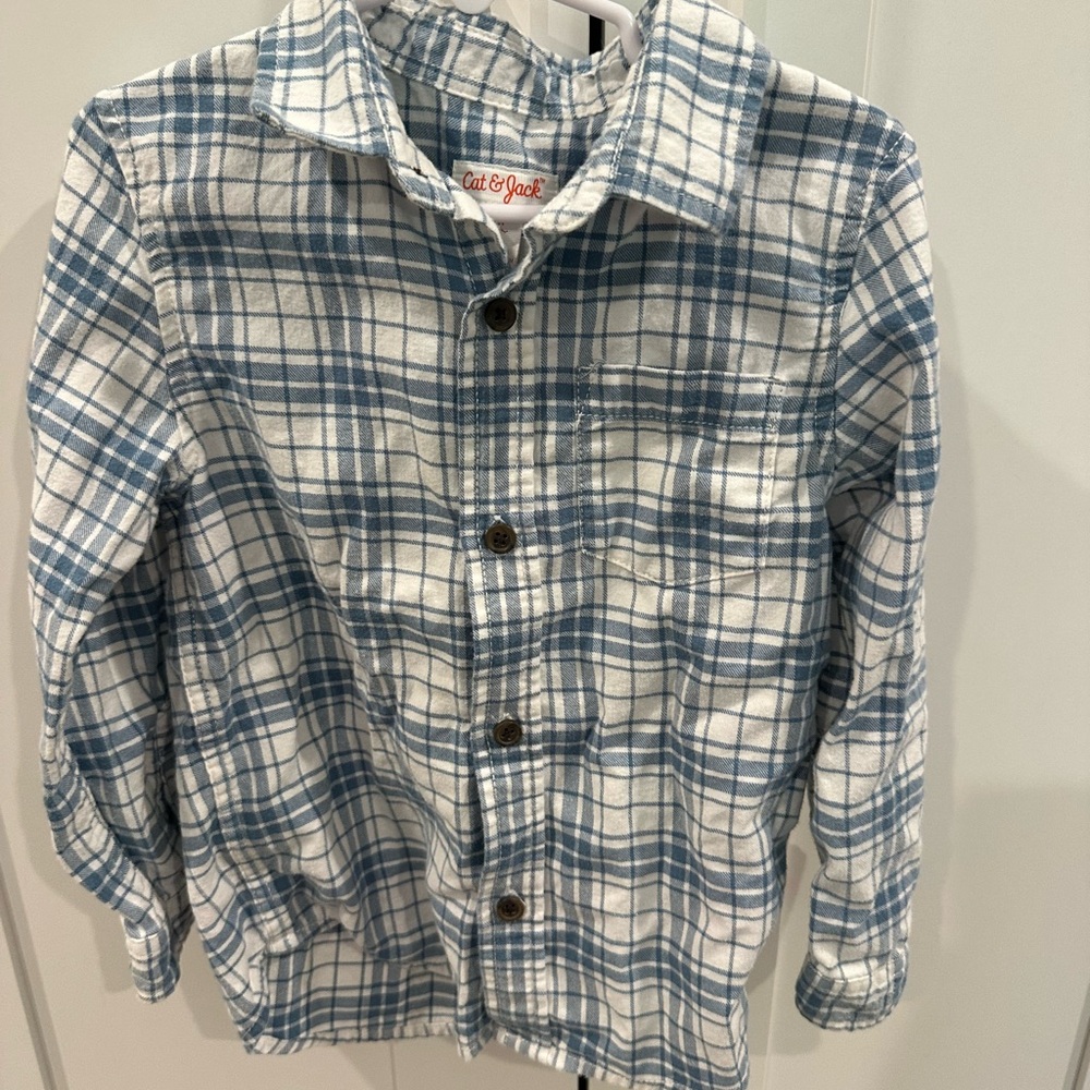 Cat & Jack White and Blue Checkered Flannel Shirt- size 4T